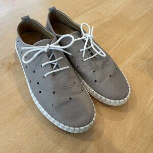 Bueno Gray Leather Perforated Lace-Up Sneakers with White Soles